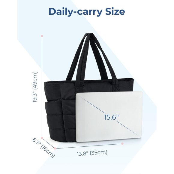 Women Black Lightweight Puffy Tote Bag for Travel Beach Gym With Multi-pocket - Picture 7 of 7